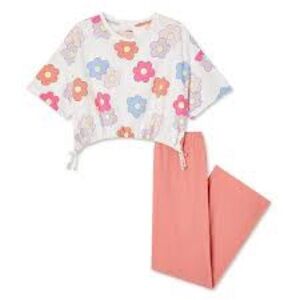 George Girls Coral Floral Pants & Crop Top Coordinated Set, 100% Cotton, Size XL